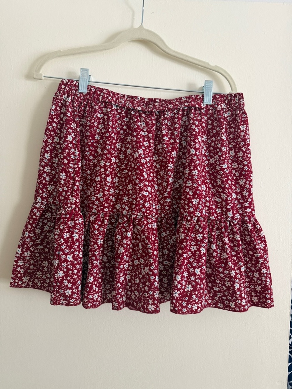 Amazon Red Floral Tiered Mini Skirt
